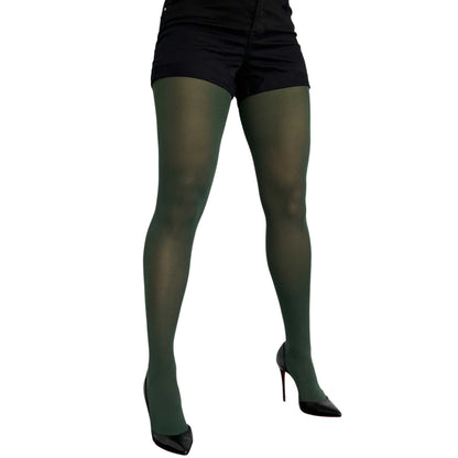 Forest green opaque tights for women with soft stretch fabric and rich solid color finish 3