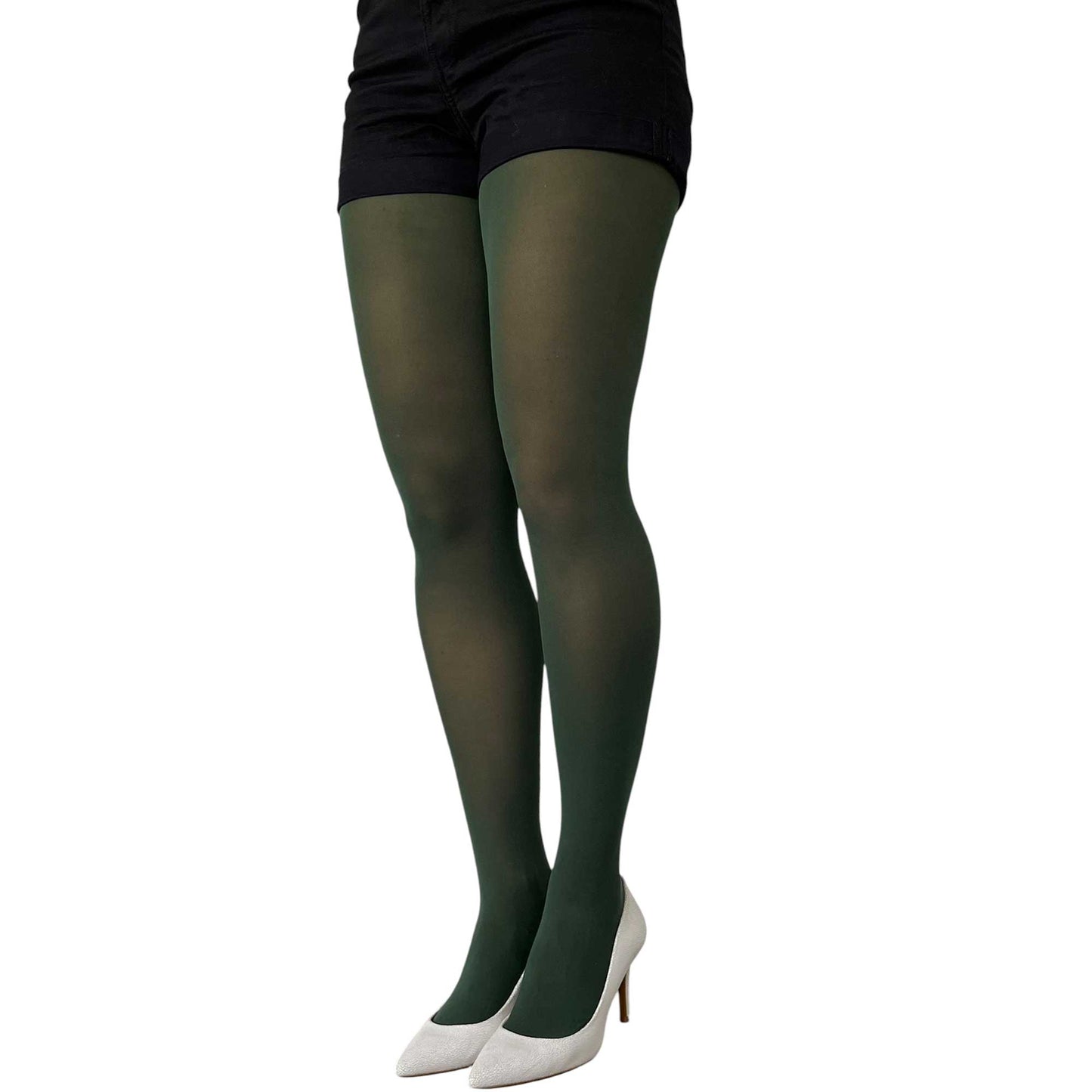 Forest green opaque tights for women with soft stretch fabric and rich solid color finish 2