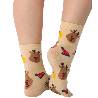 Cream Reindeers Socks For Women image 1