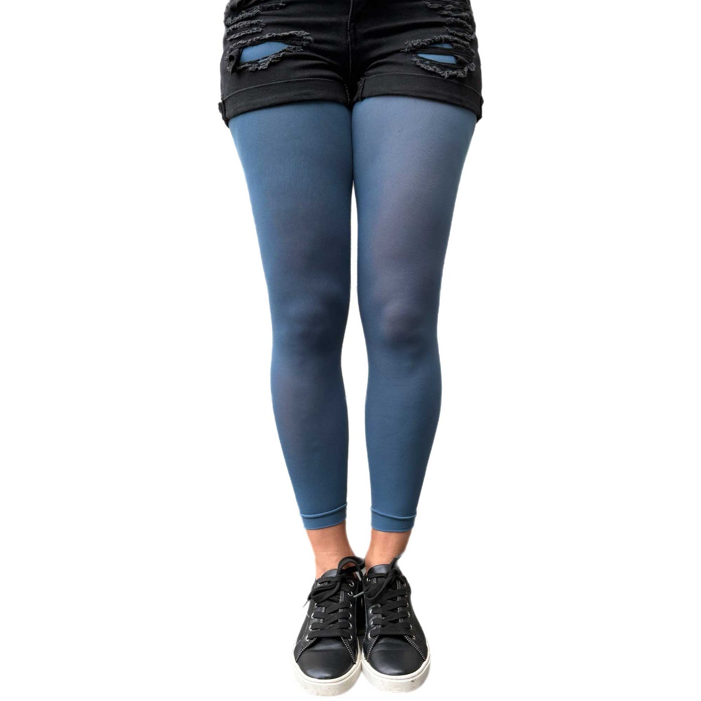 Denim blue footless leggings tights for women with opaque coverage