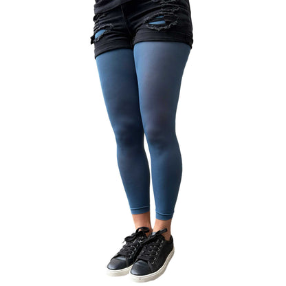 Comfortable opaque denim footless tights for layering and styling