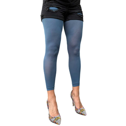 Women’s denim blue footless tights with opaque finish