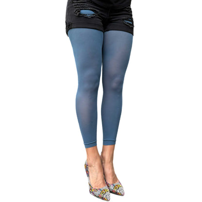 Opaque denim footless pantyhose for women styled for casual outfits