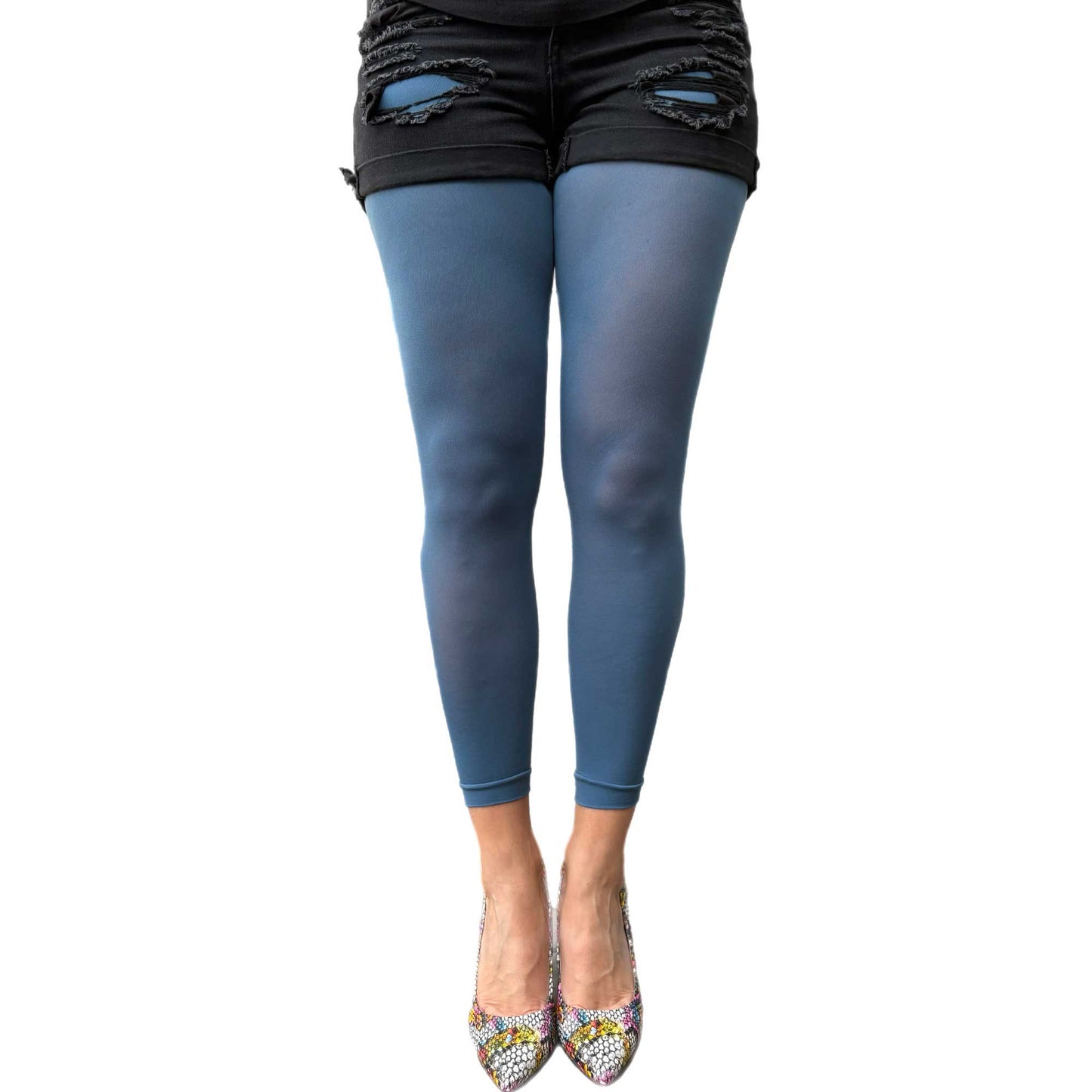Fashionable denim opaque tights without feet for everyday wear
