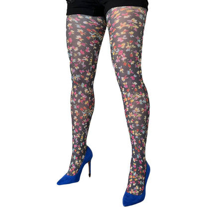 Malka Chic black floral tights with ditsy pattern designed for feminine and stylish everyday outfits.