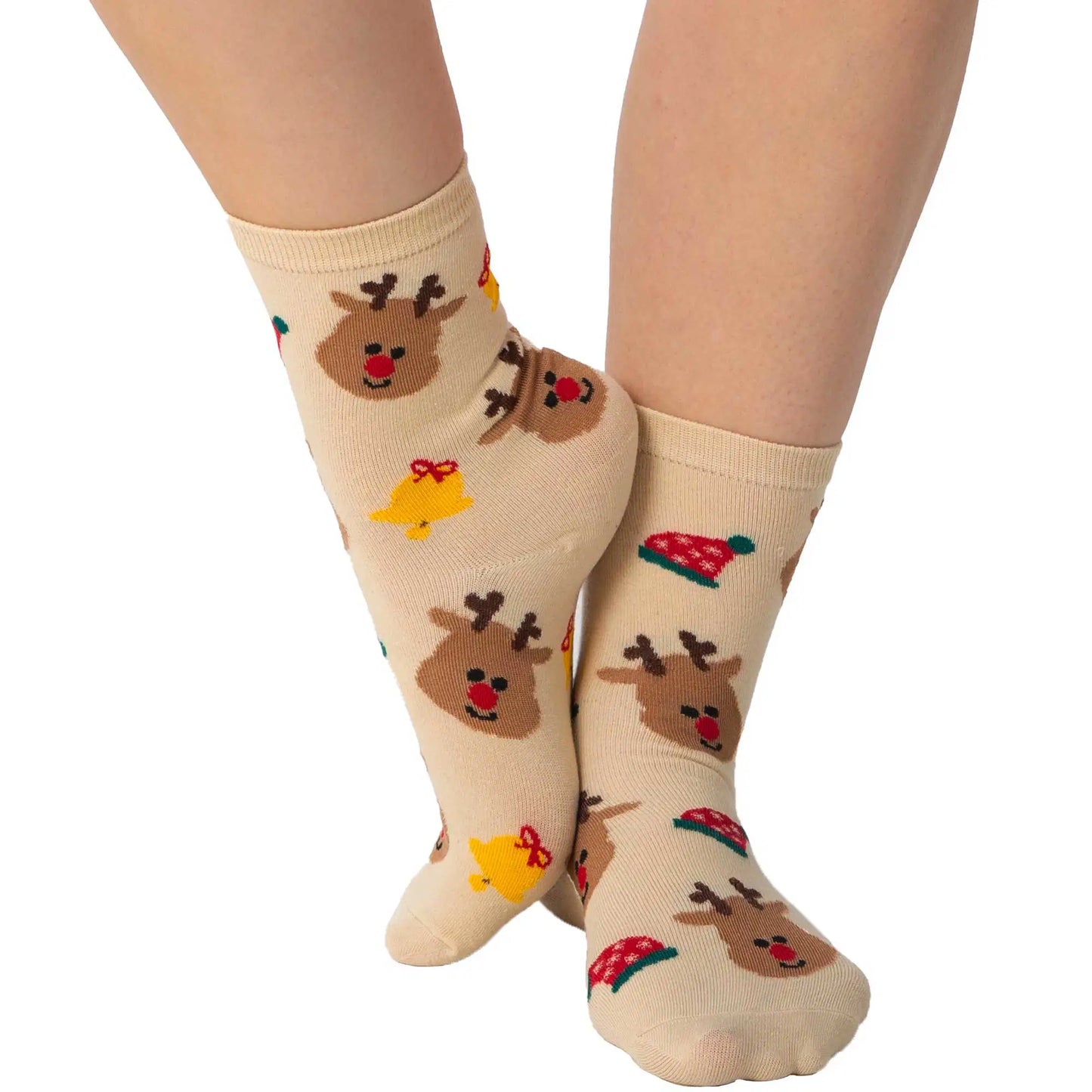 Cream Reindeers Socks For Women image 2