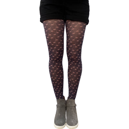 Flamingo pattern tights women black with pink flamingos for women Malka Chic 2