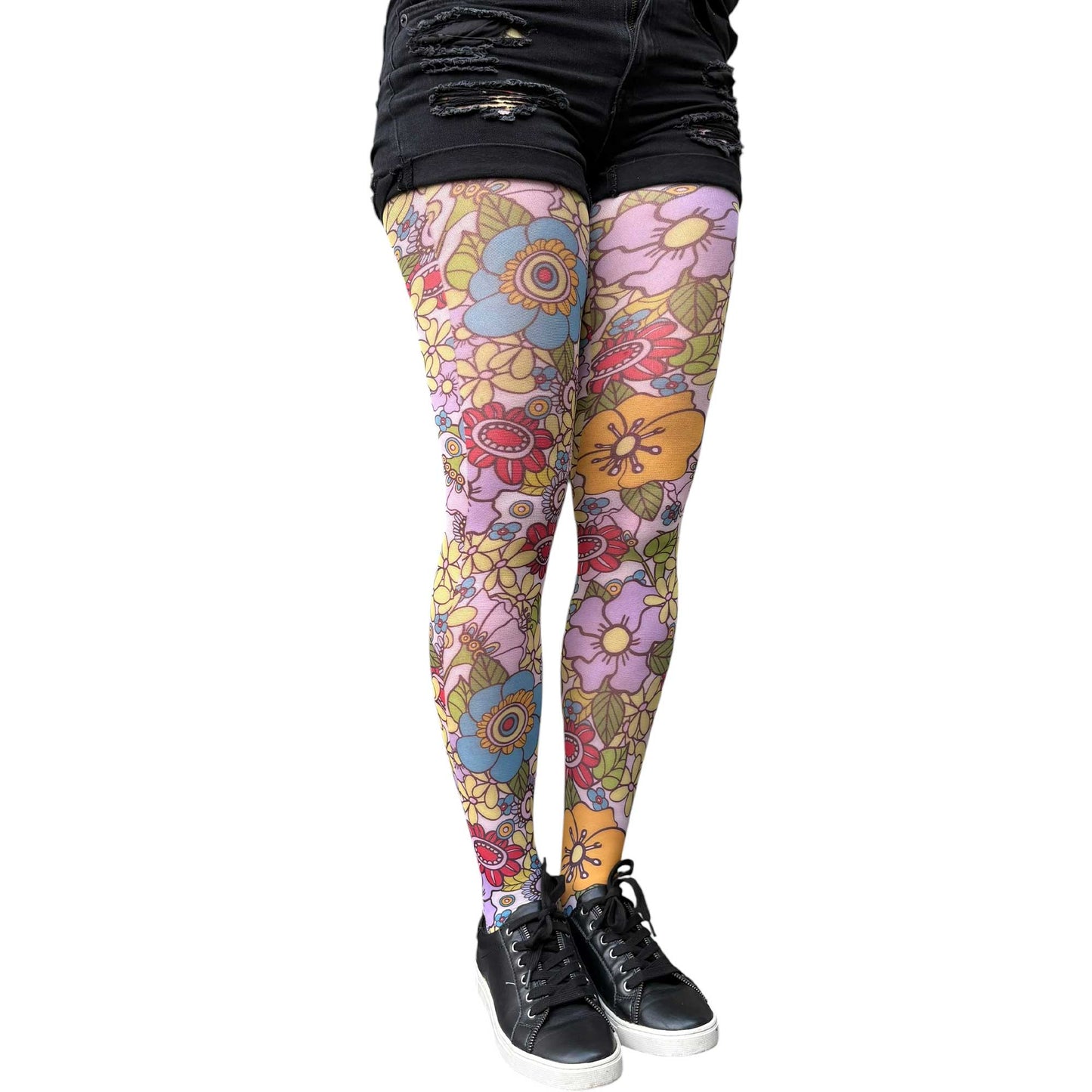 Artistic pastel flower tights with bold retro floral statement design