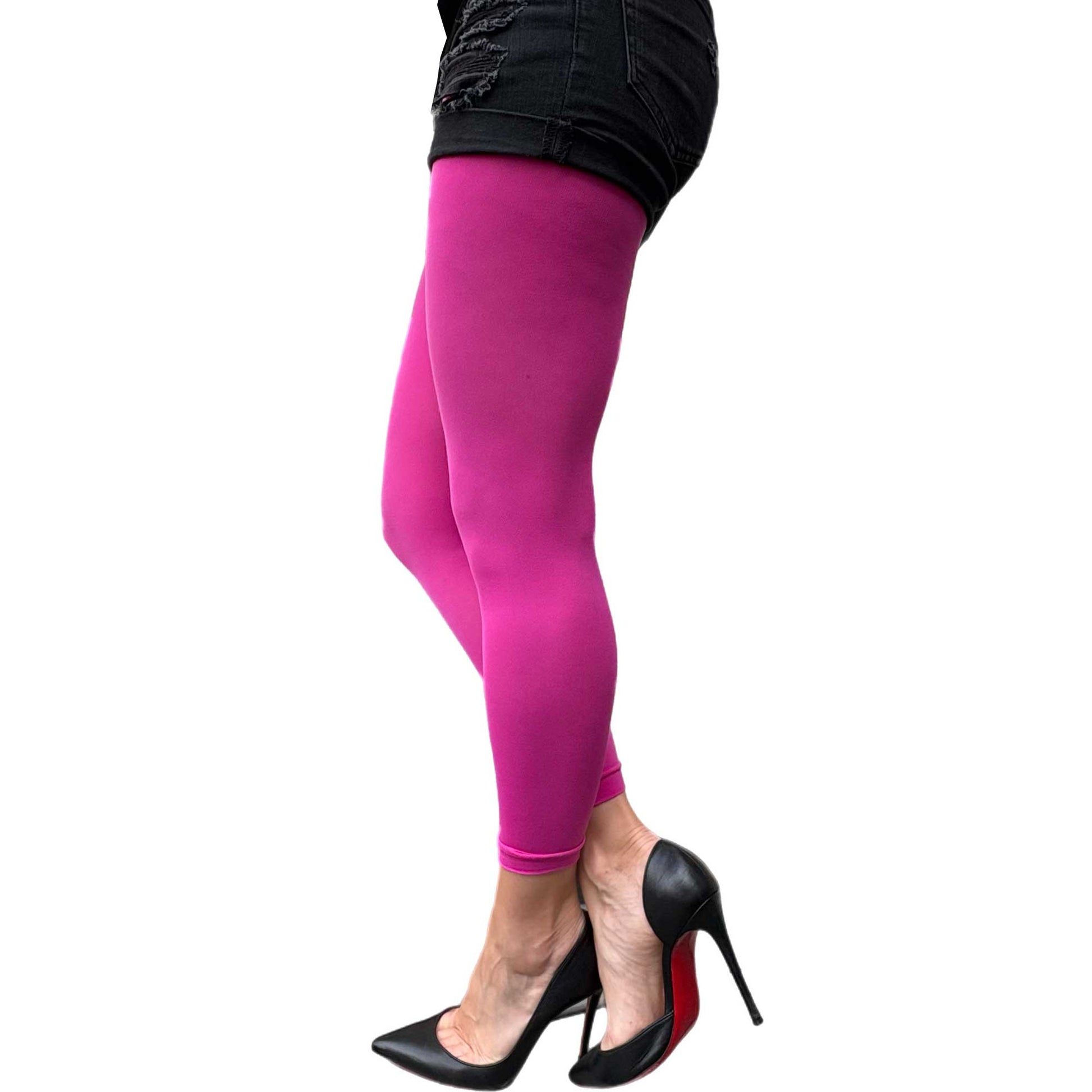 Bright pink footless tights for women styled for bold fashion looks