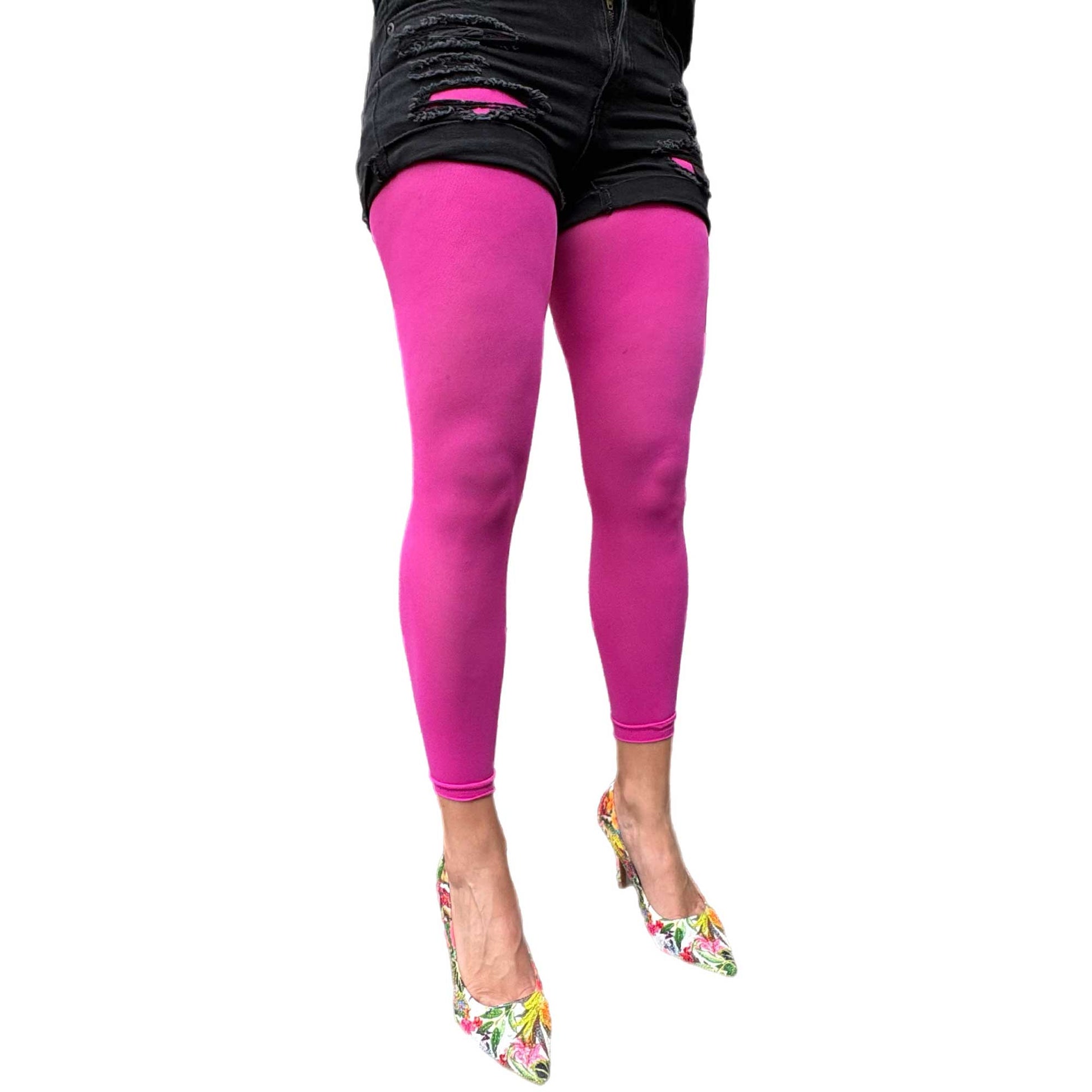 Fuchsia pink footless tights for women with vibrant opaque finish