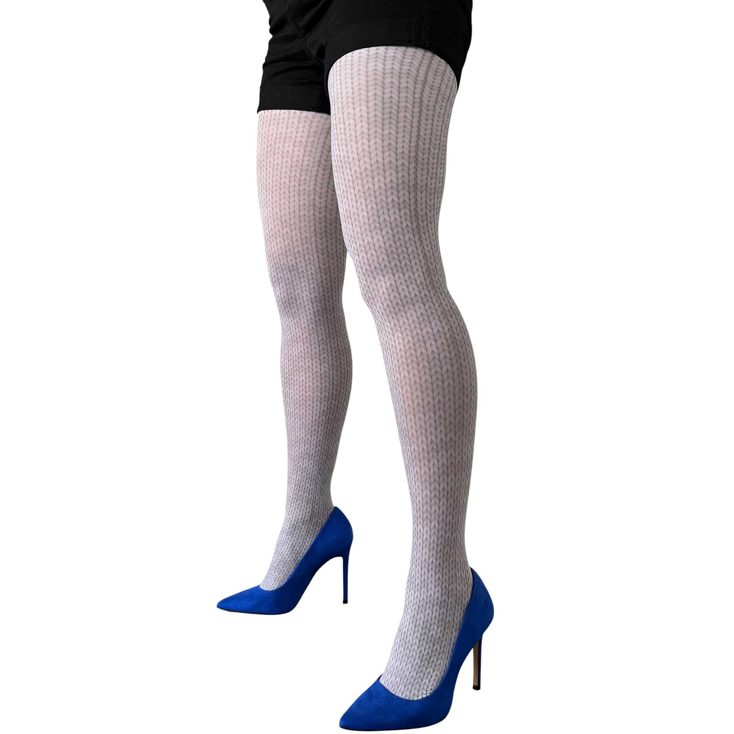 Malka Chic gray illusion knit tights with stylish textured design for modern everyday outfits. 3