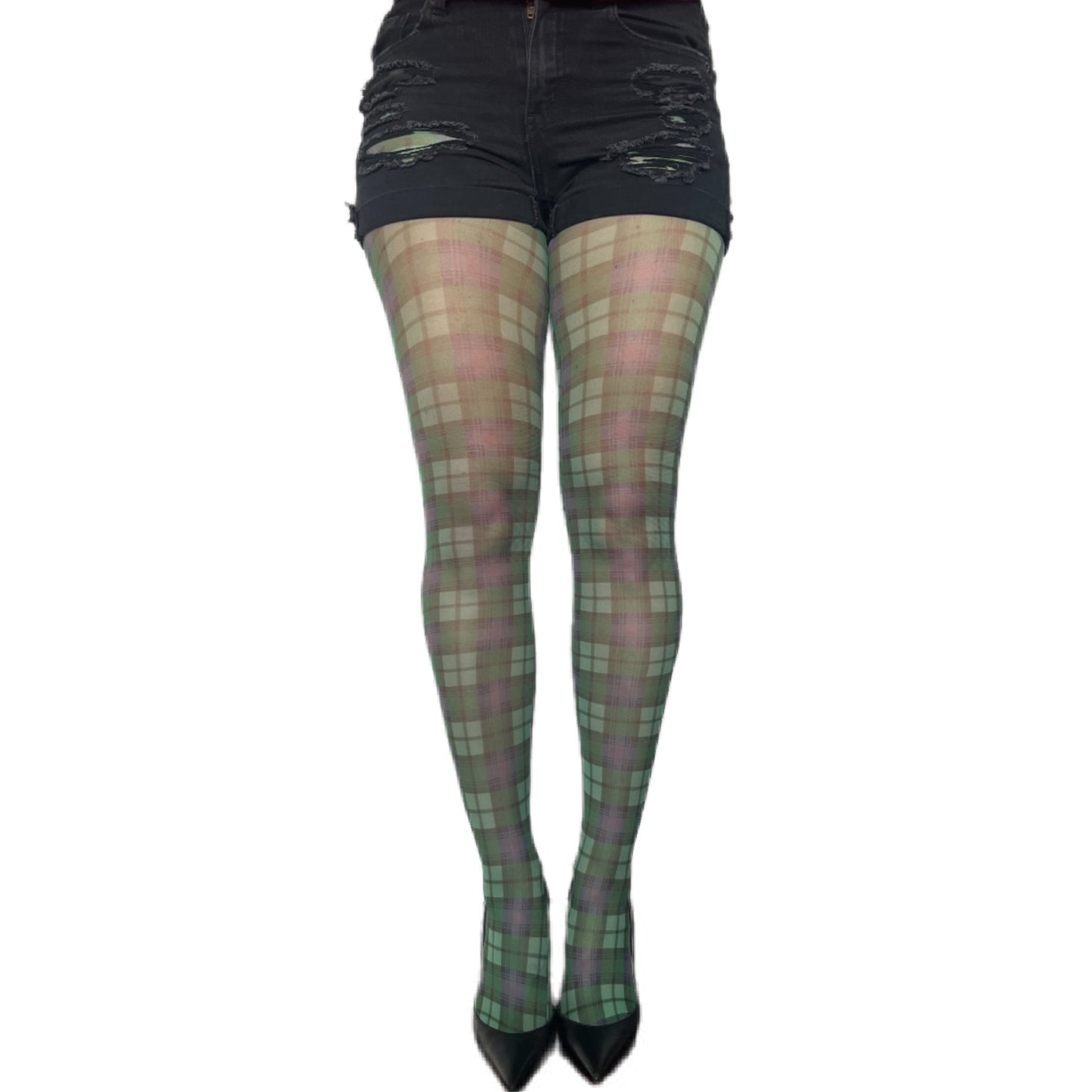 Malka Chic green plaid tights with timeless check pattern for stylish everyday outfits.
