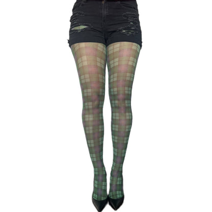 Malka Chic green plaid tights with timeless check pattern for stylish everyday outfits.