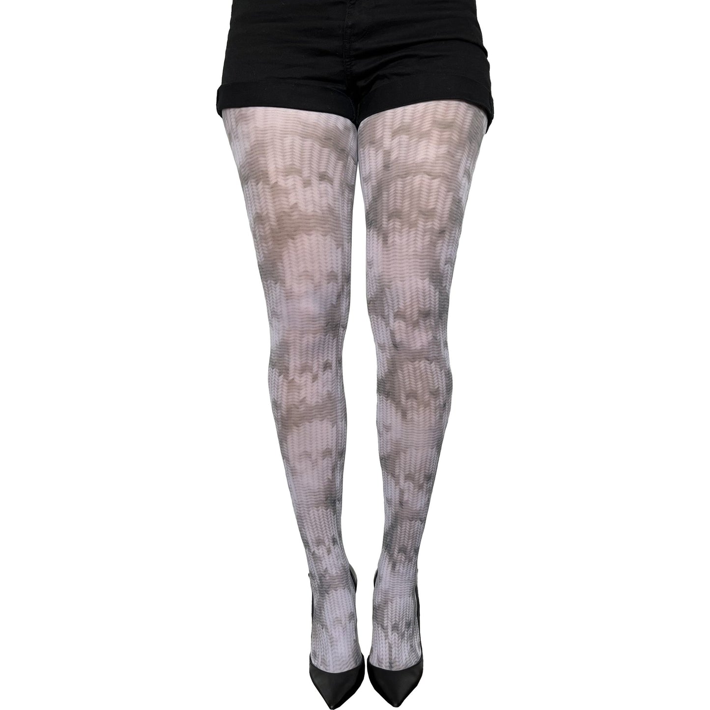 Gray skull illusion knitted tights by Malka Chic featuring edgy patterned hosiery