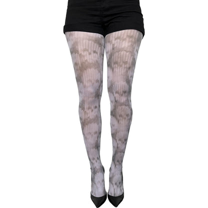 Gray skull illusion knitted tights by Malka Chic featuring edgy patterned hosiery