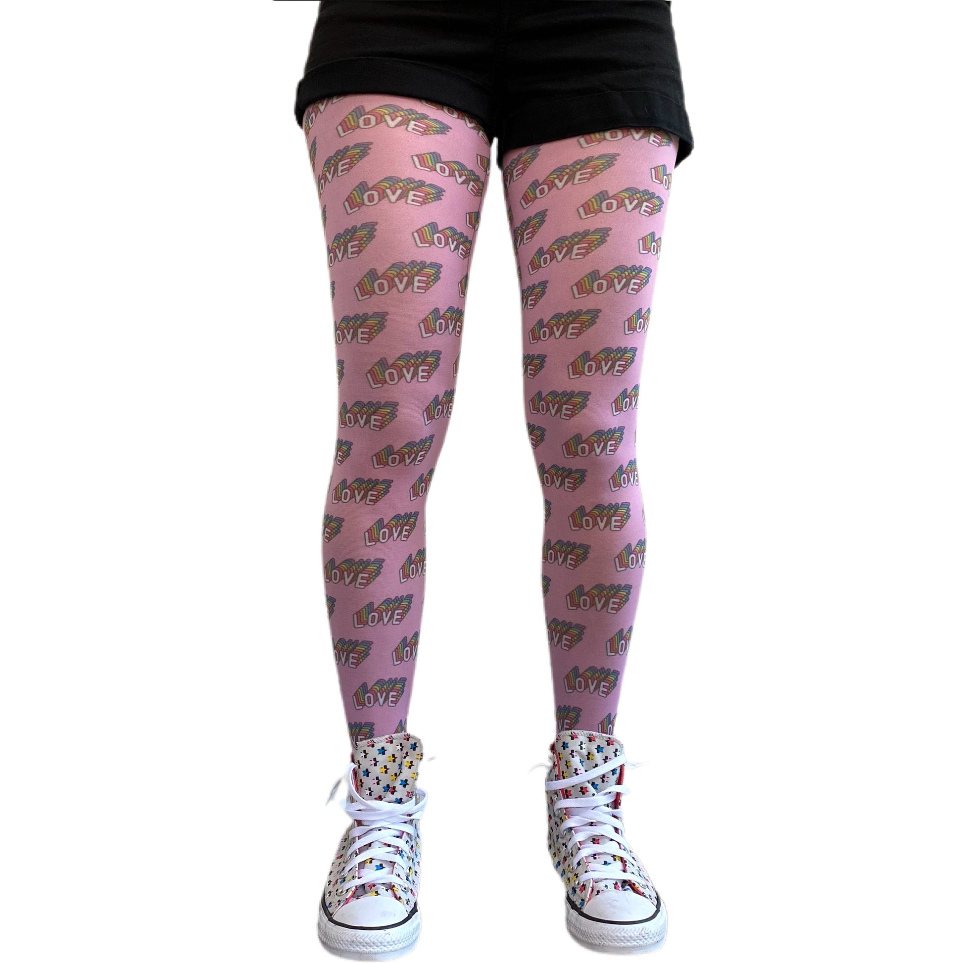 Malka Chic pride tights with vibrant rainbow pattern for bold and expressive outfits.