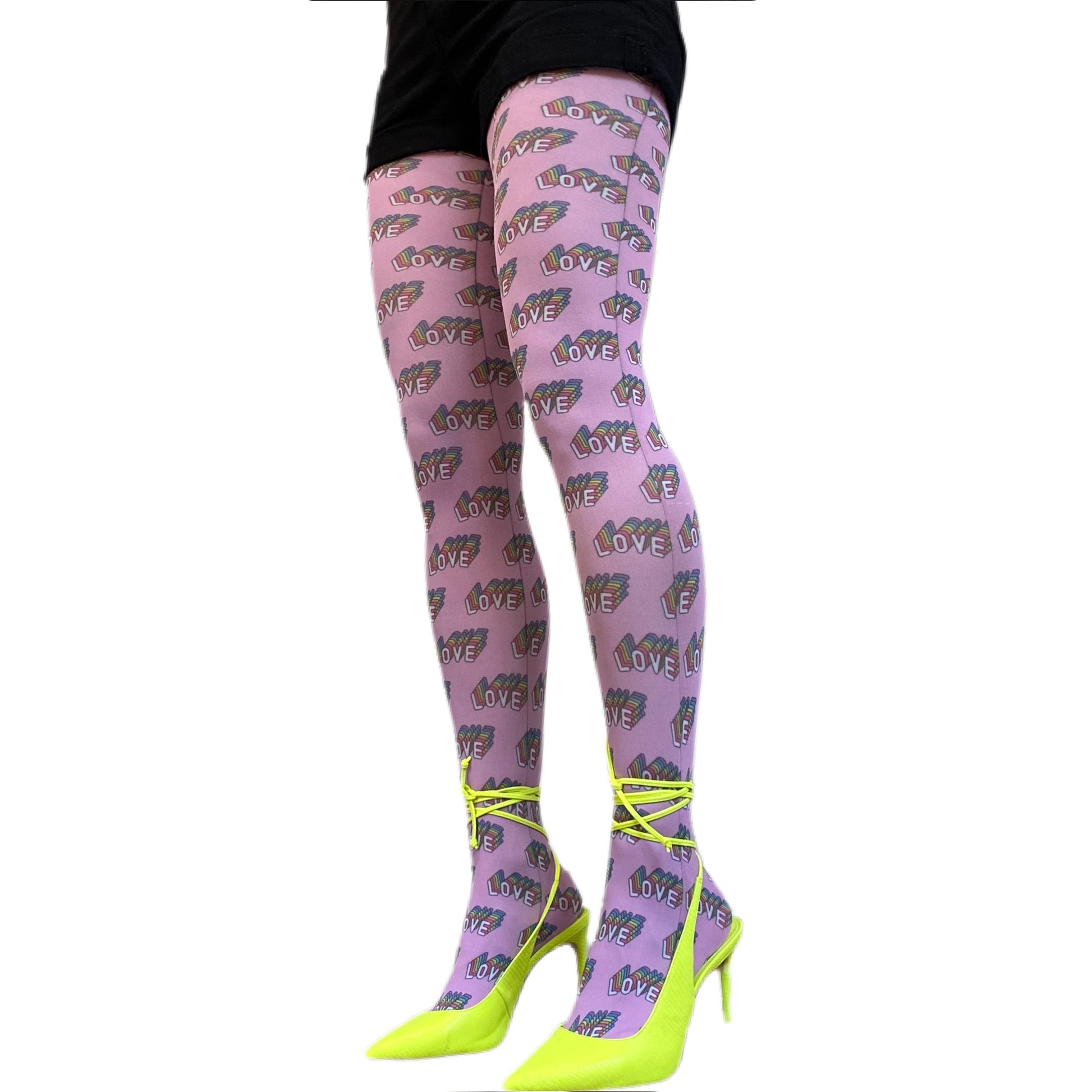 Colorful pride tights for women by Malka Chic, patterned hosiery designed for unique and confident style.