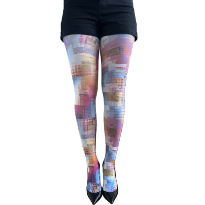 Multicolored Abstract Patterned Tights for Women