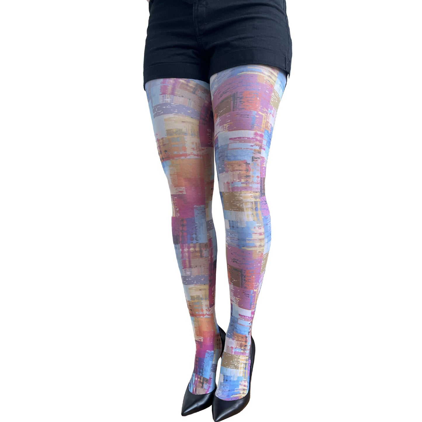 Multicolored Abstract Patterned Tights for Women