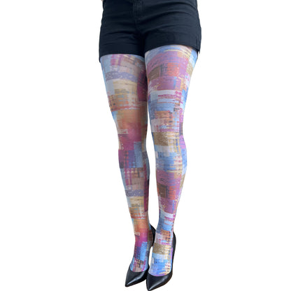 Multicolored Abstract Patterned Tights for Women