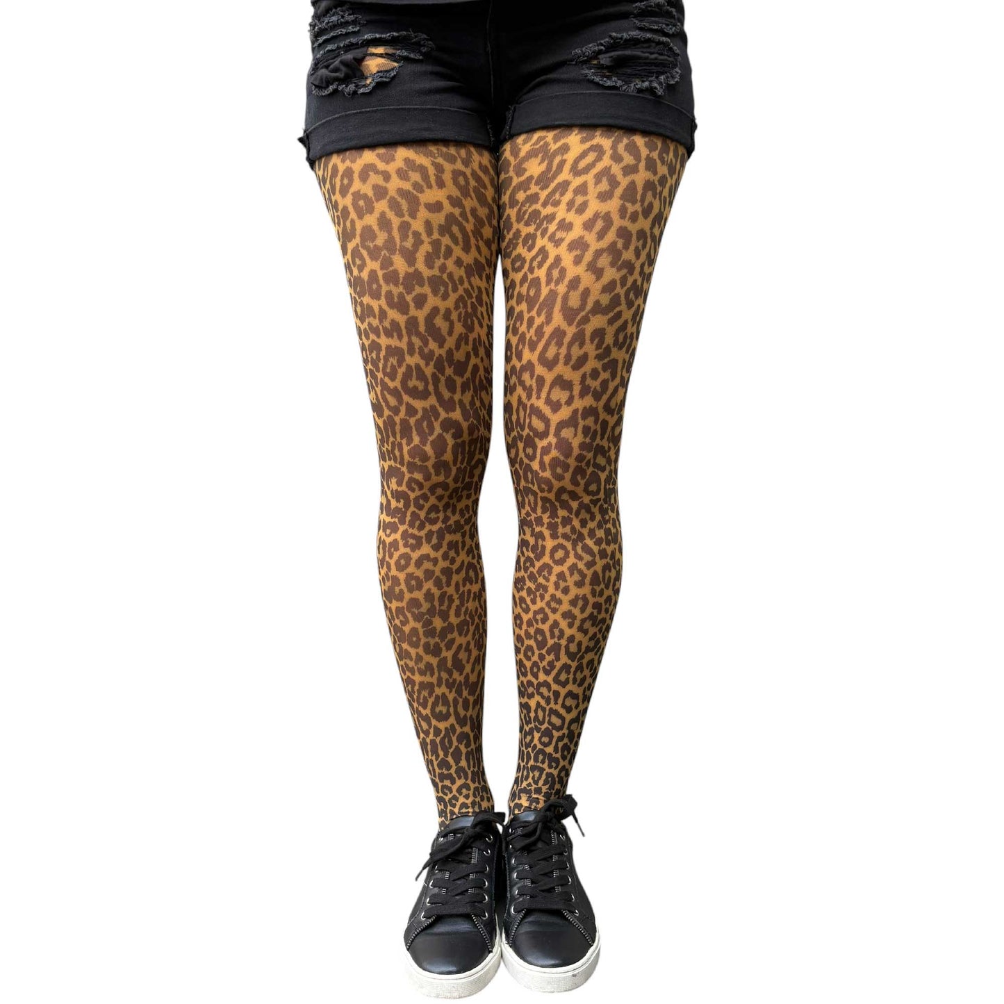 Women’s patterned tights with mustard leopard print and soft stretch comfort