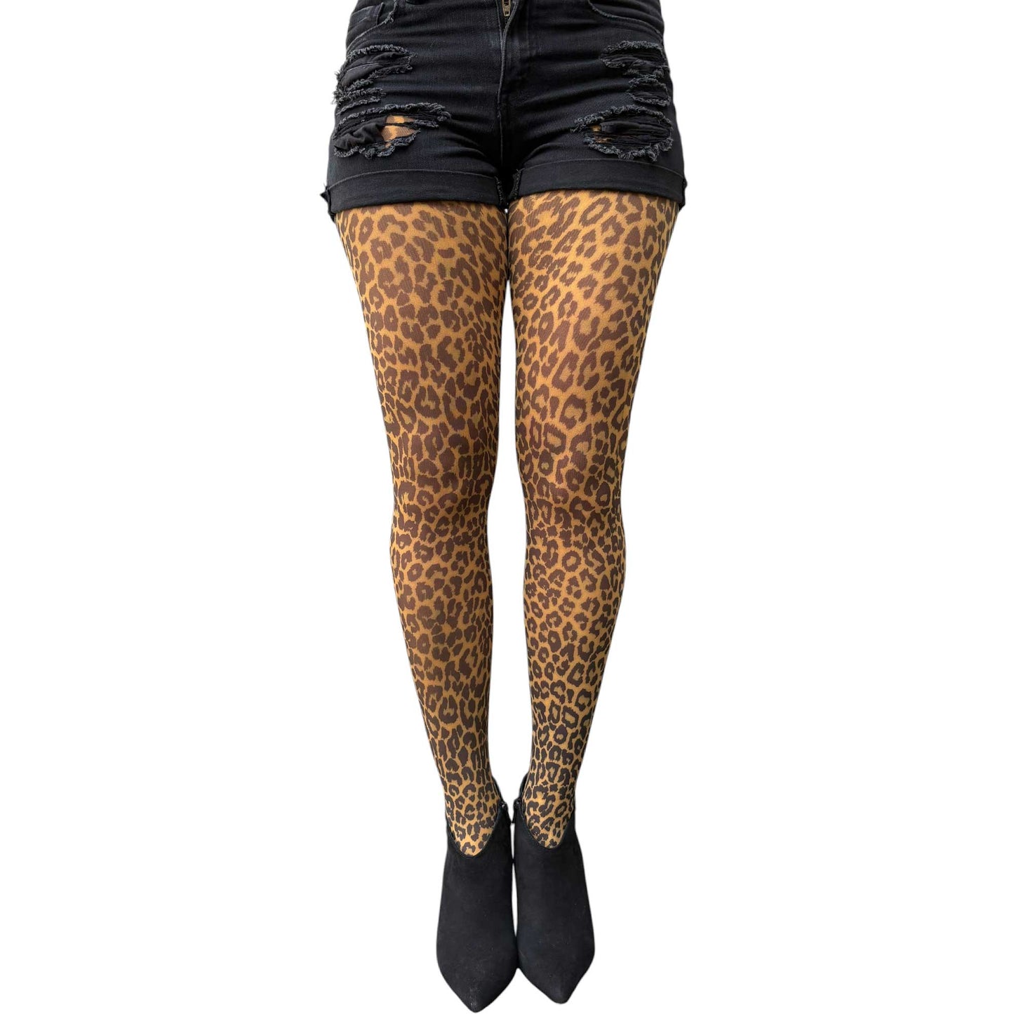 Women’s mustard leopard print tights with sheer fabric and stylish wild pattern