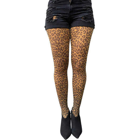 Women’s mustard leopard print tights with sheer fabric and stylish wild pattern