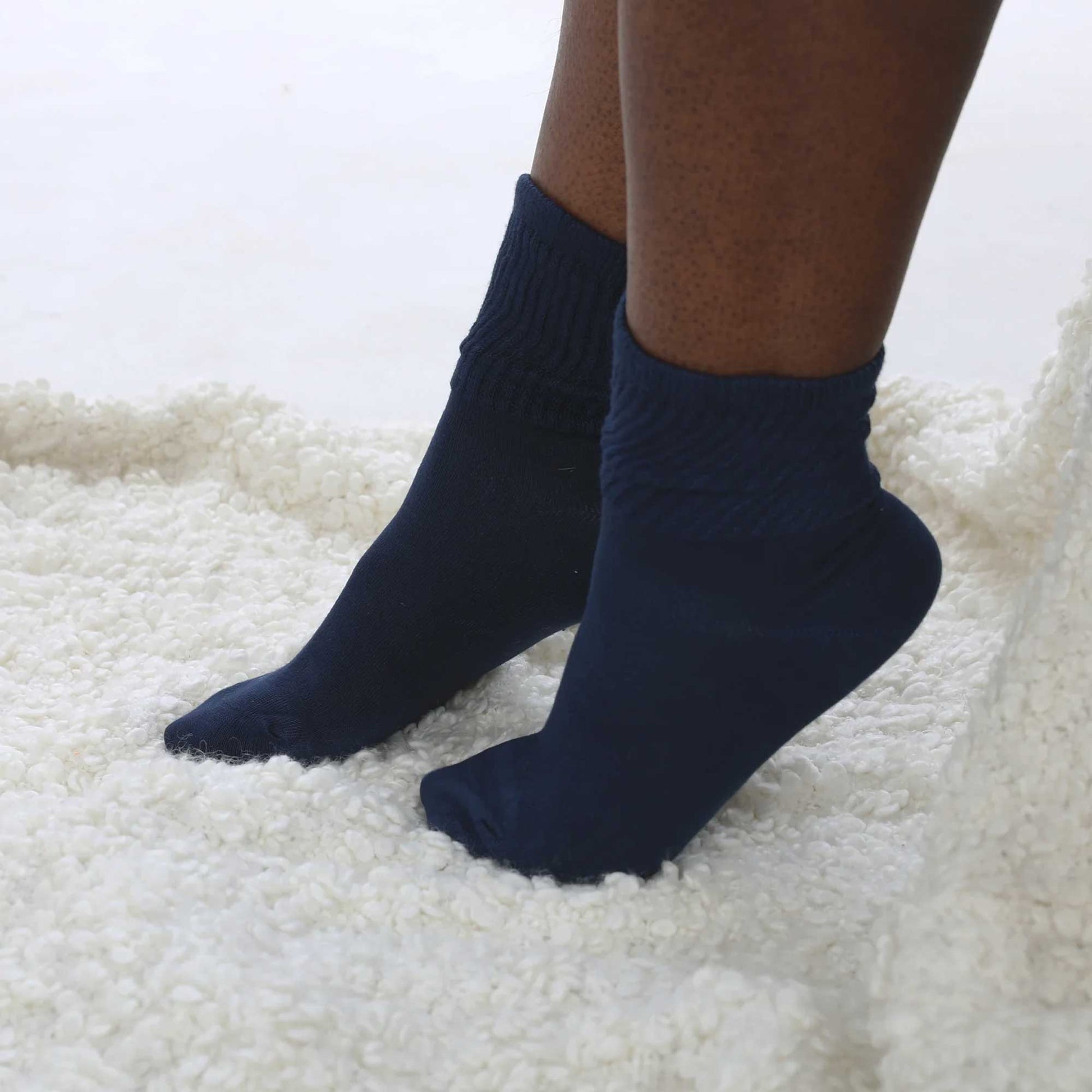 Navy blue extra wide bamboo ankle socks for women by Malka Chic 2