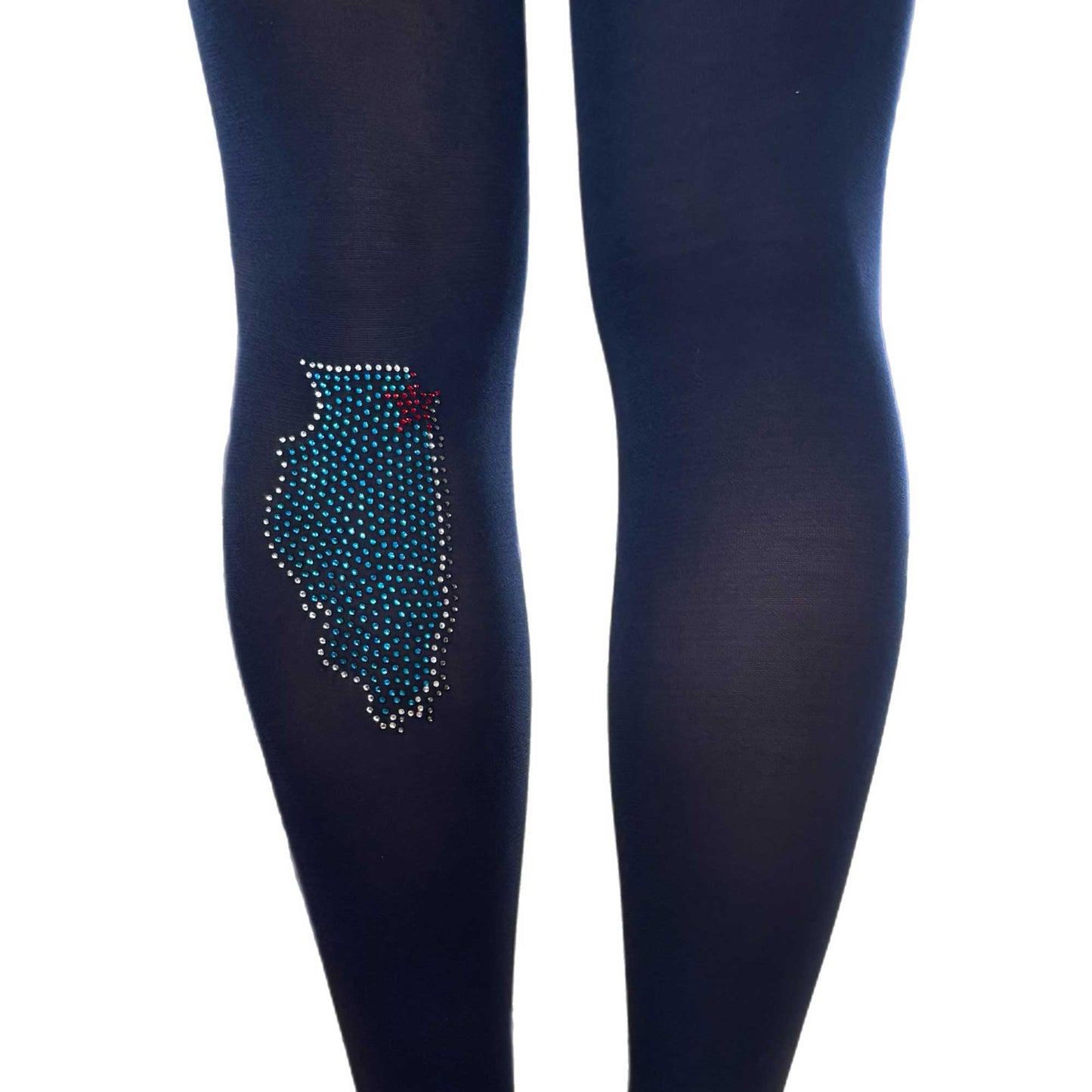 Navy opaque tights for women with Illinois State rhinestone detail