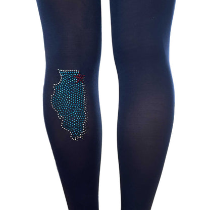 Navy opaque tights for women with Illinois State rhinestone detail