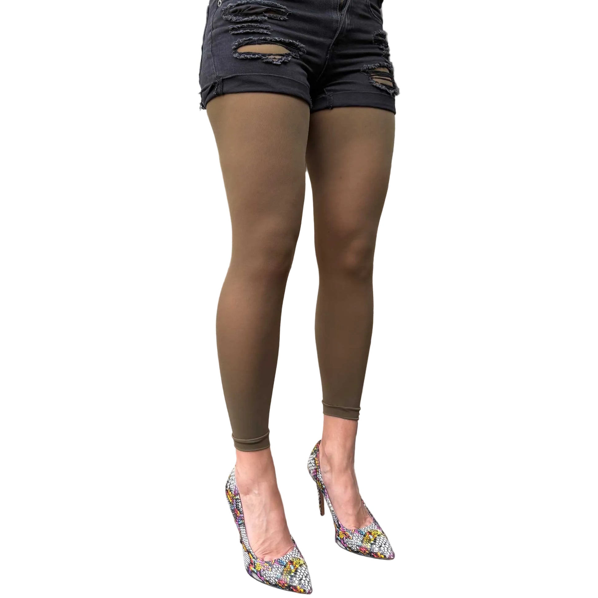 Opaque olive green footless pantyhose with comfortable fit