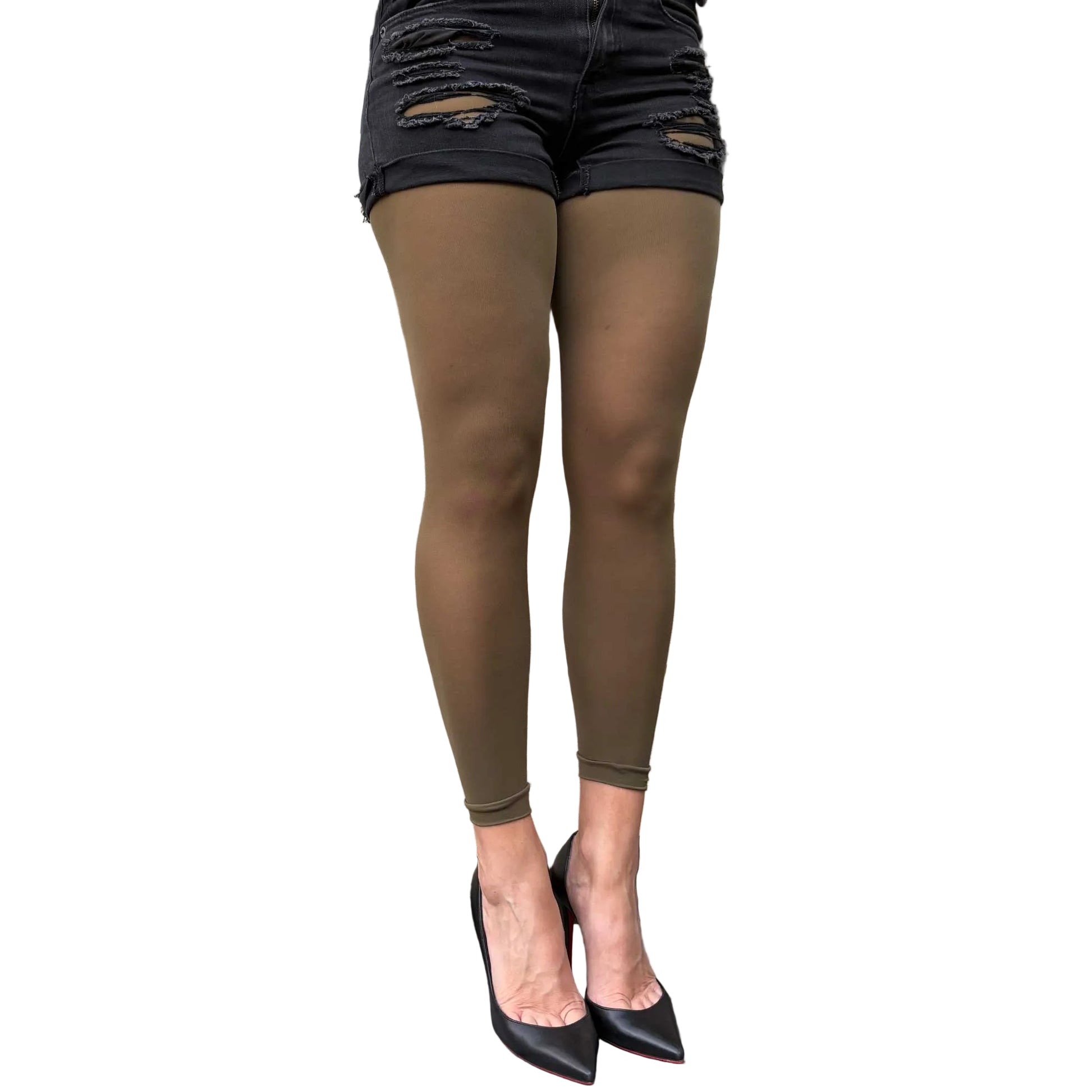 Olive green footless tights for women with smooth matte look