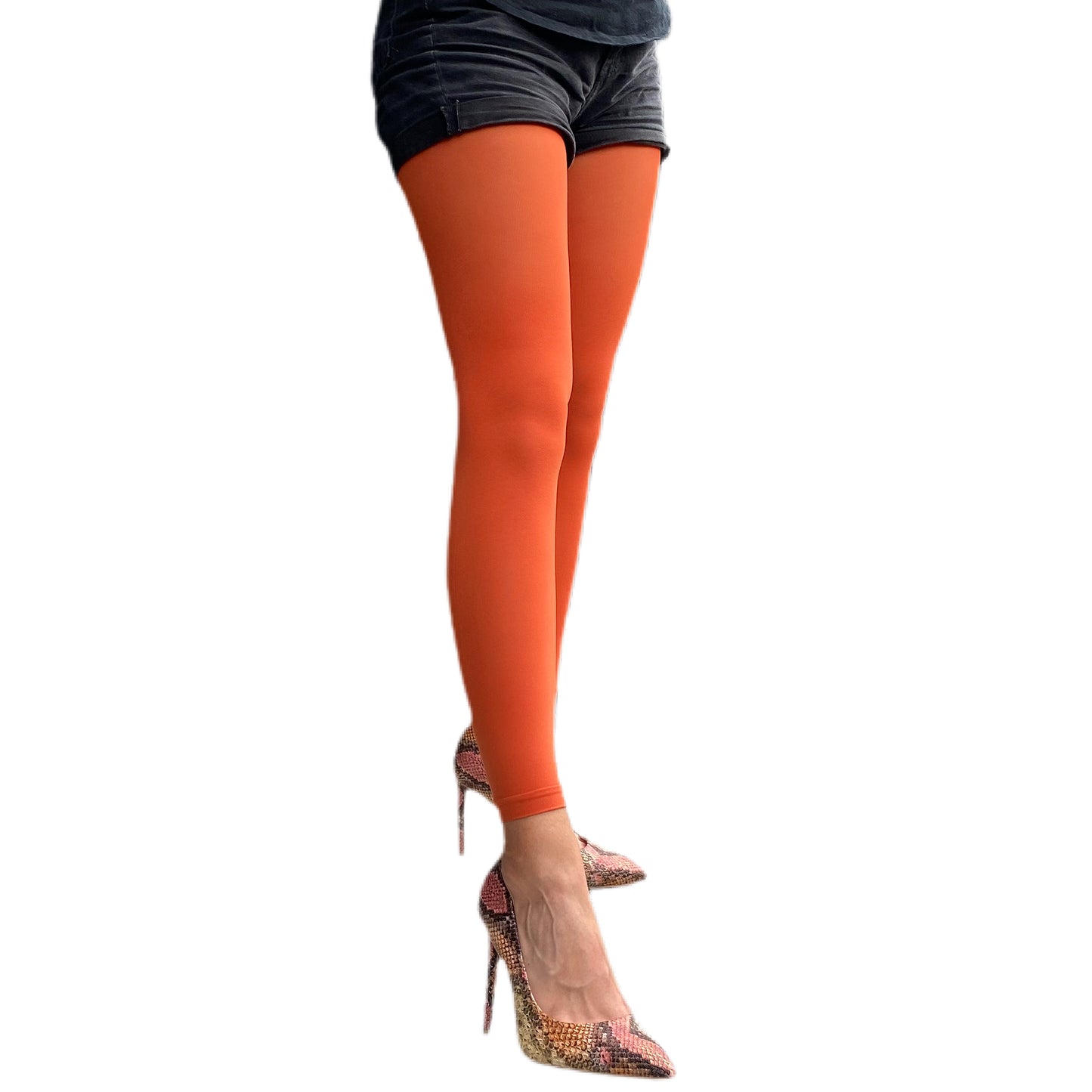 Orange rust 50 denier footless tights for women by Malka Chic with warm tone