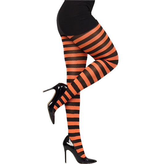 Orange striped opaque tights women bold pattern