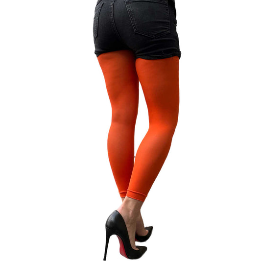 Orange tangerine footless tights for women with vibrant opaque finish