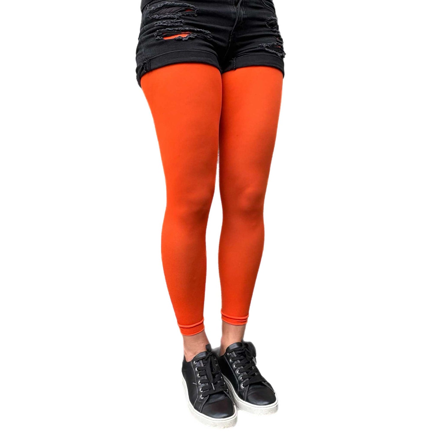 Bright orange footless leggings tights for trendy statement outfits