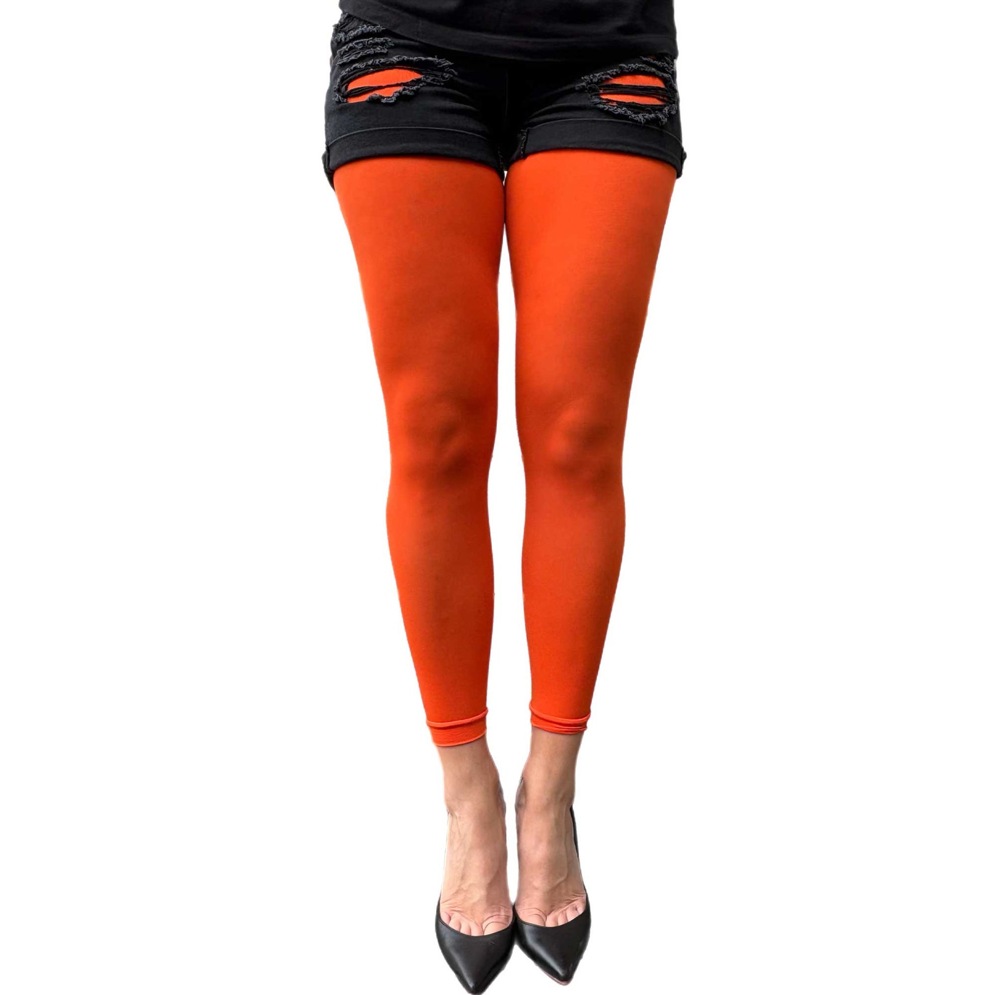 Women’s bright orange footless tights with soft stretch fabric