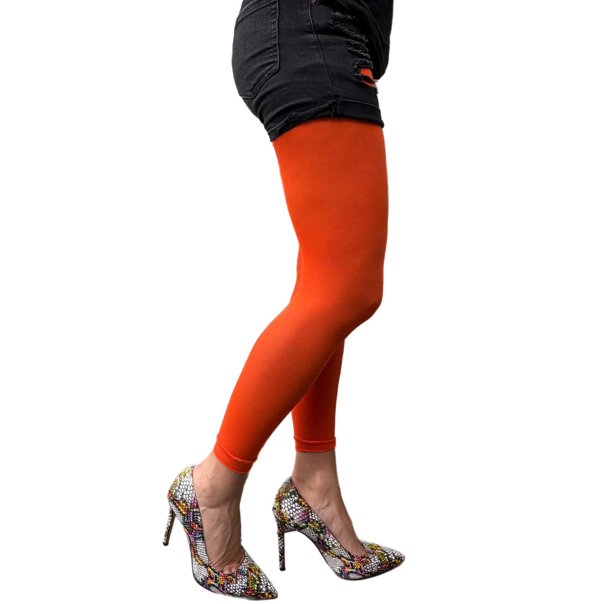 Tangerine orange footless pantyhose for bold fashion outfits