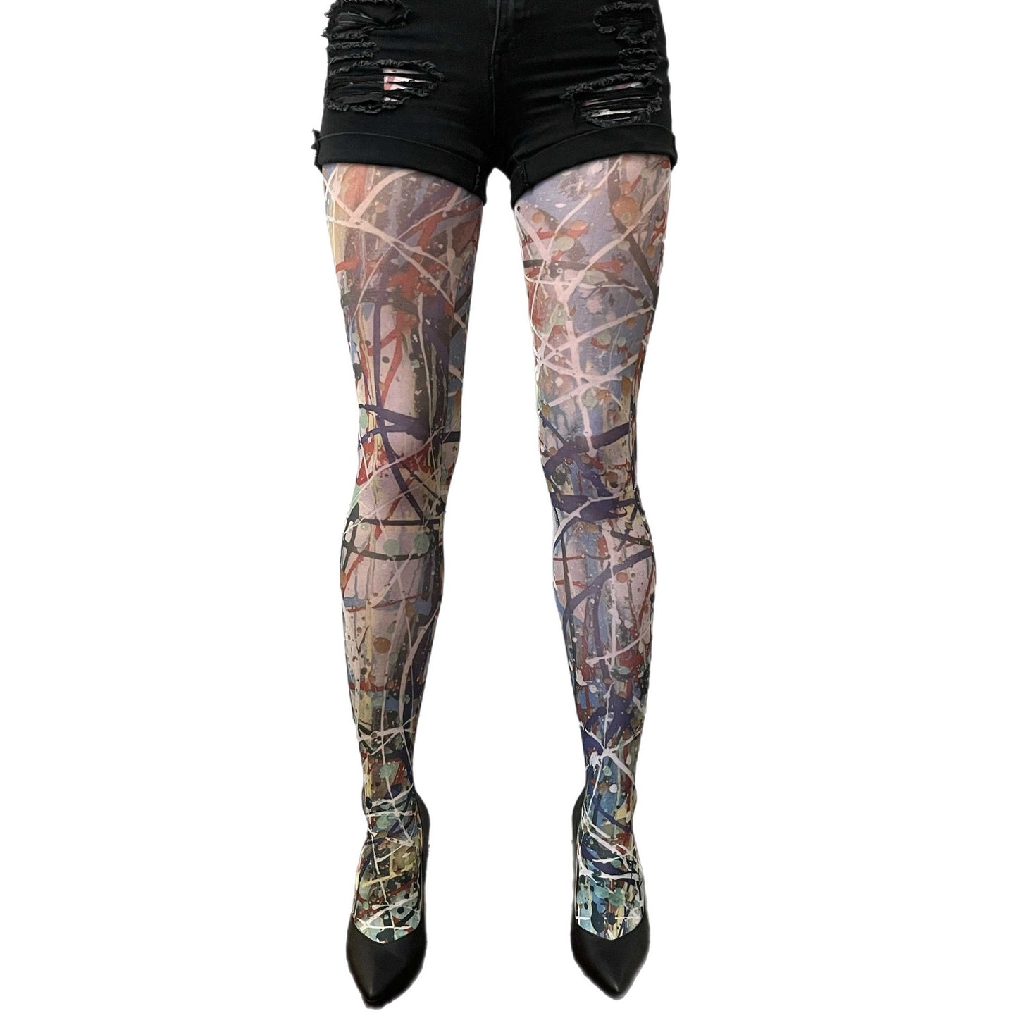 Paint patterned tights by Sinclair The Vandal – artistic printed tights for women