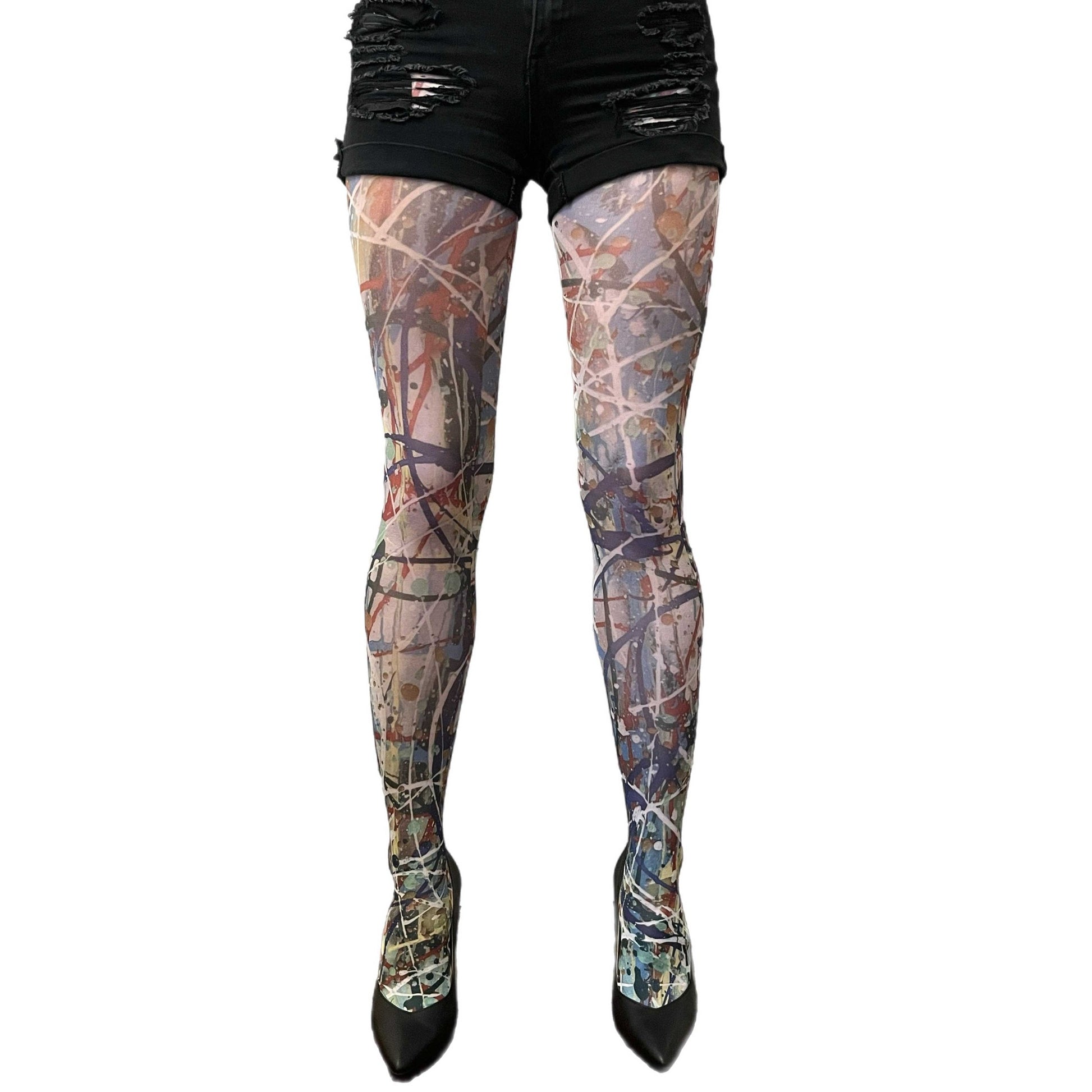 Paint patterned tights by Sinclair The Vandal – artistic printed tights for women
