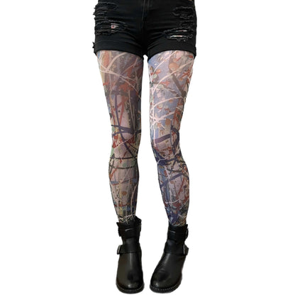 Close-up of paint patterned tights – abstract colorful design by Sinclair The Vandal