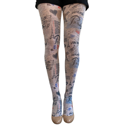 Malka Chic Paris themed tights with “I Love Paris” design for stylish and creative outfits.