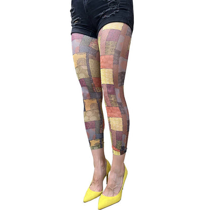 African patchwork footless tights by Malka Chic with colorful cultural pattern design