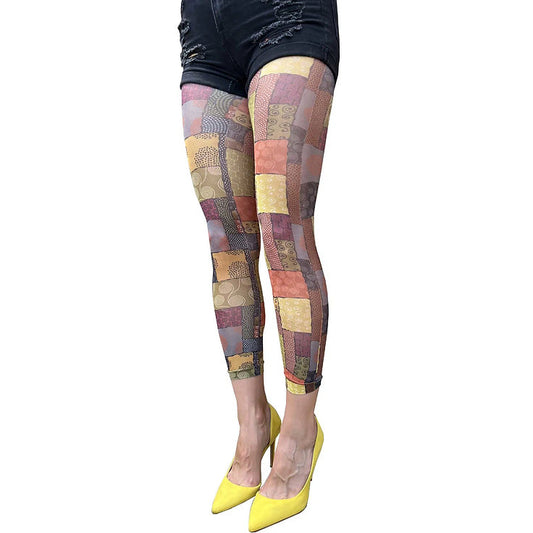 African patchwork footless tights by Malka Chic with colorful cultural pattern design