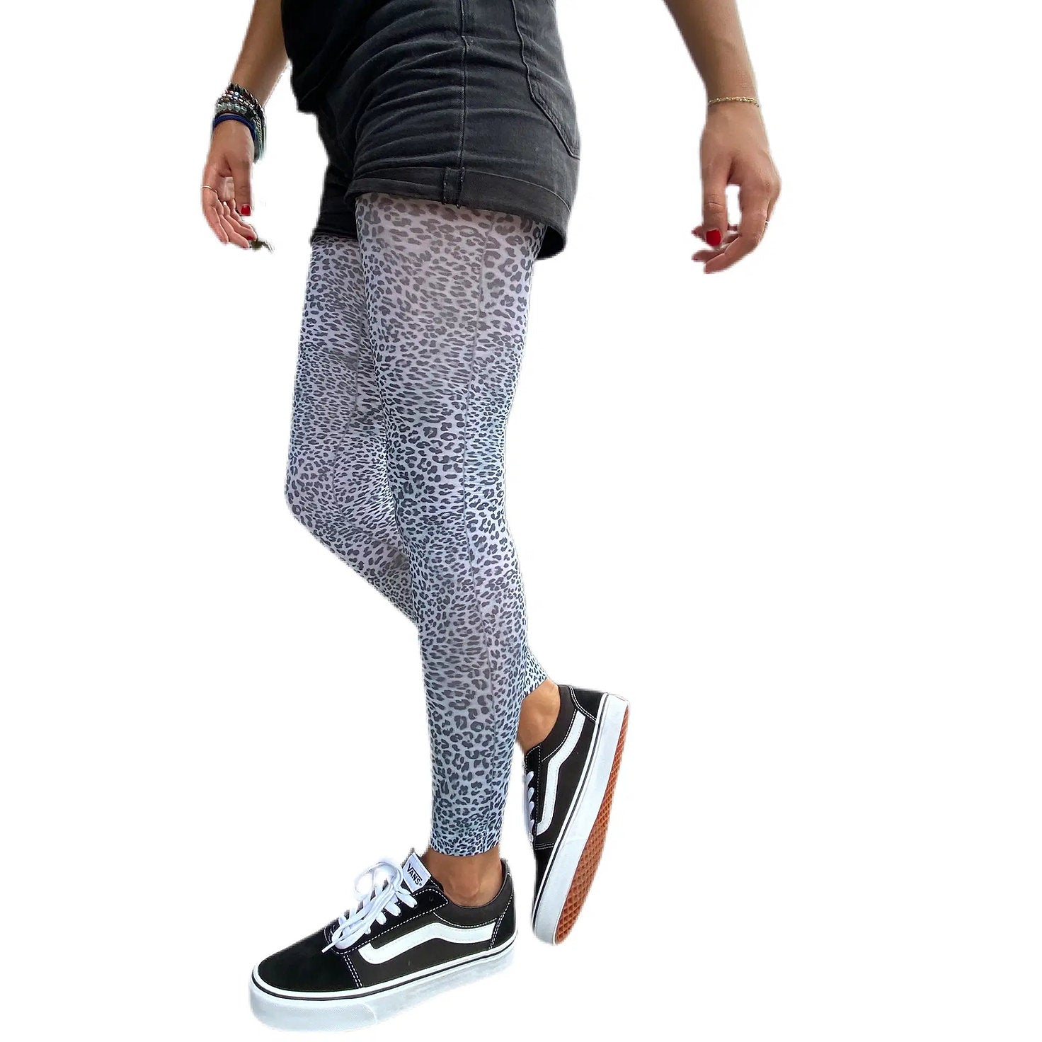 White petite leopard footless tights for women by Malka Chic featuring subtle animal print pattern