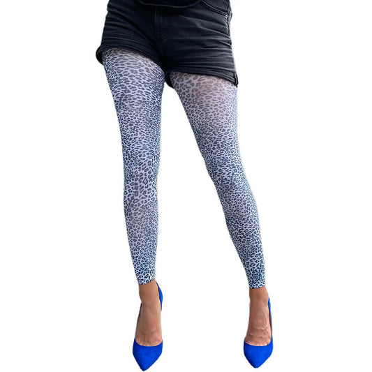 White petite leopard footless tights by Malka Chic with stylish animal print pattern