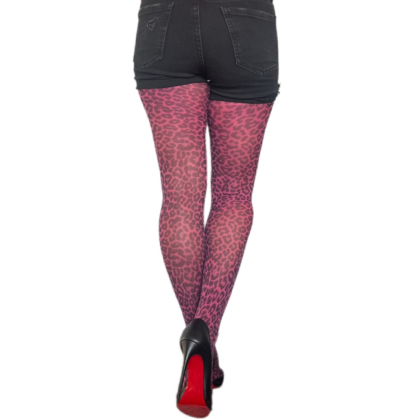 Malka Chic pink leopard tights for women, vibrant animal print hosiery perfect for dresses and statement looks.