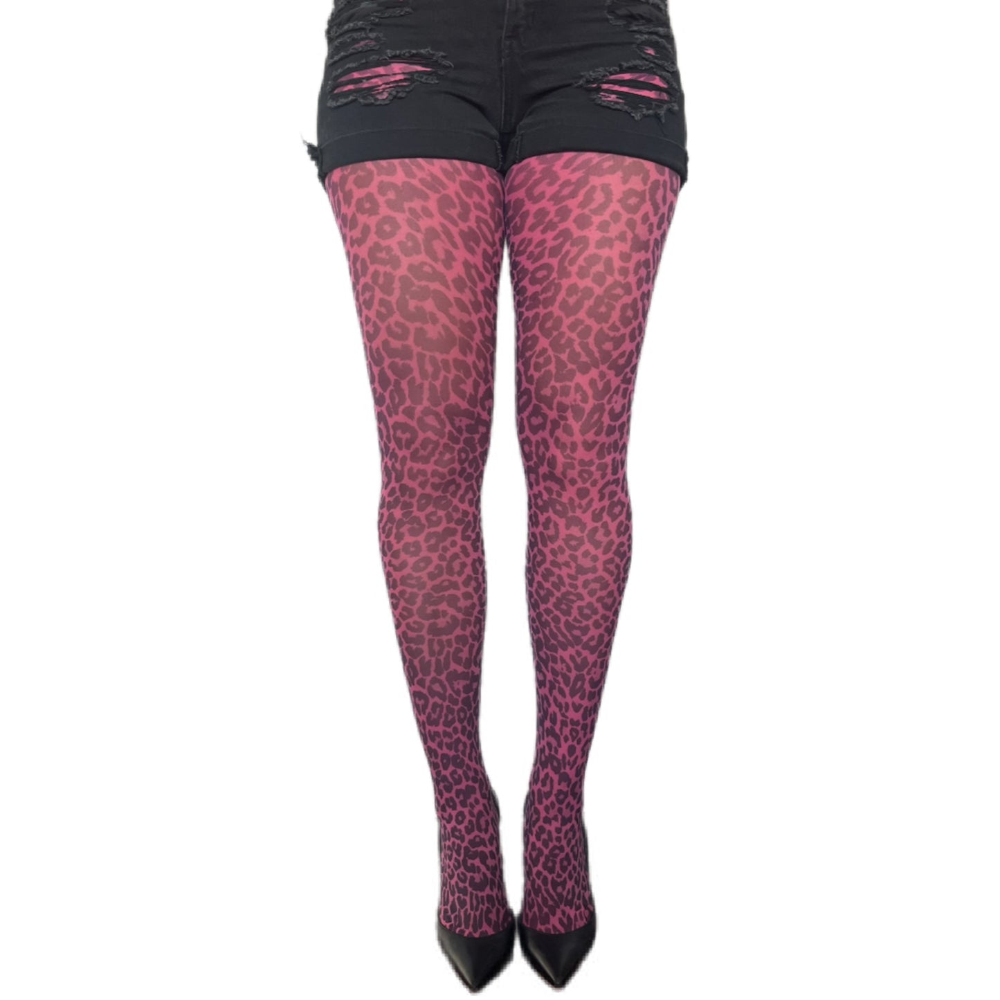 Malka Chic pink leopard patterned tights with vibrant animal print for stylish and playful outfits.