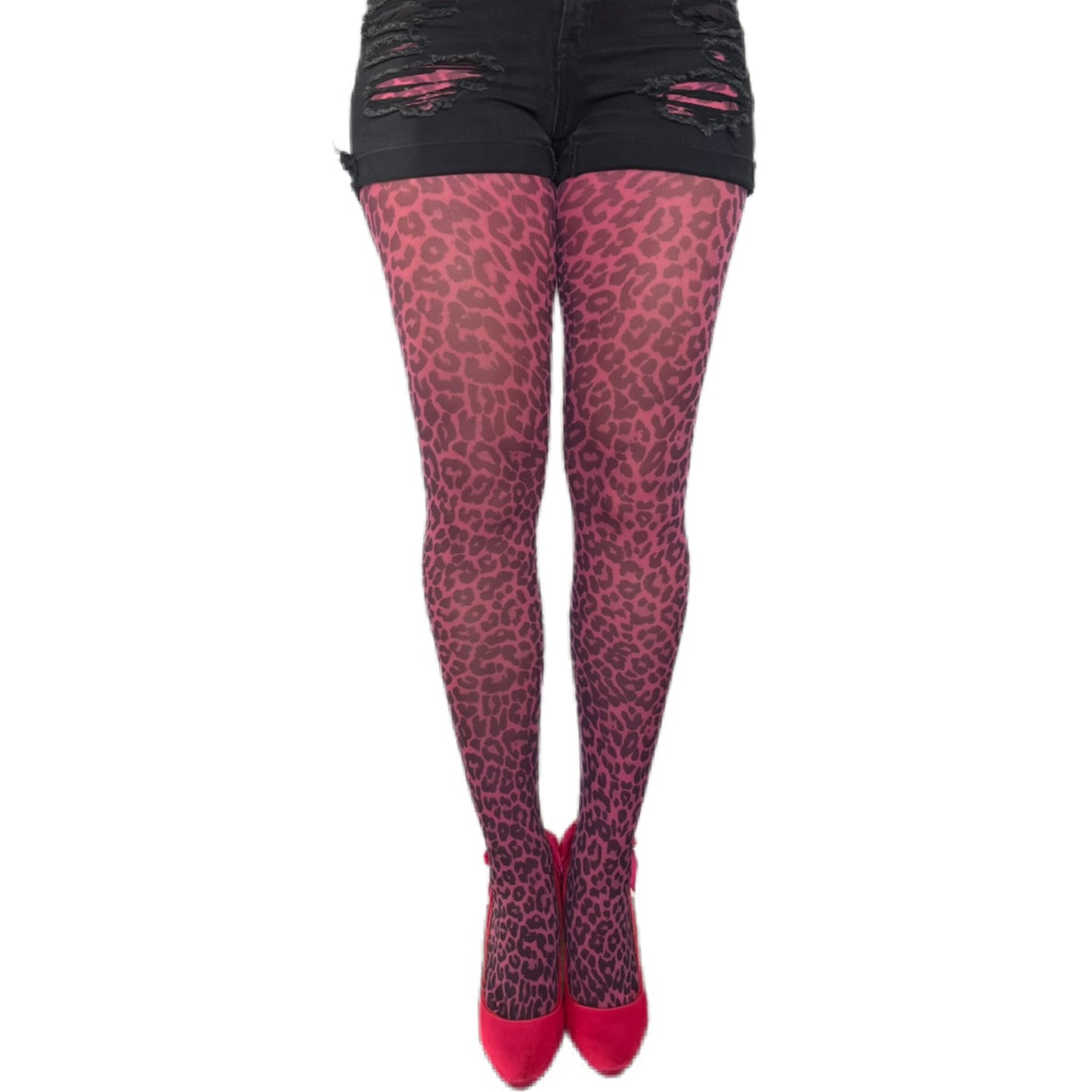Pink leopard print tights by Malka Chic, bold patterned hosiery designed for trendy and expressive outfits.