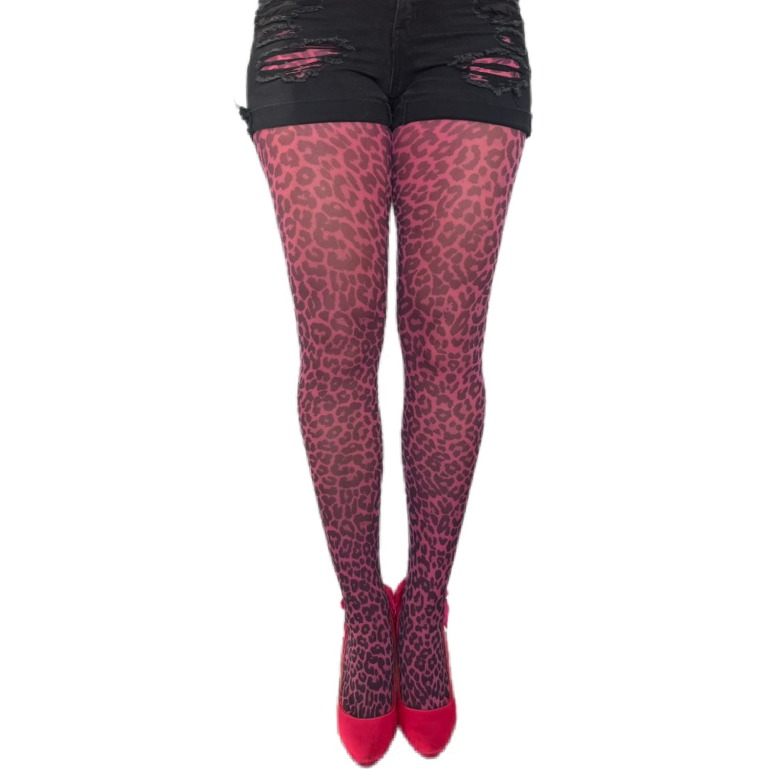 Pink leopard print tights by Malka Chic, bold patterned hosiery designed for trendy and expressive outfits.